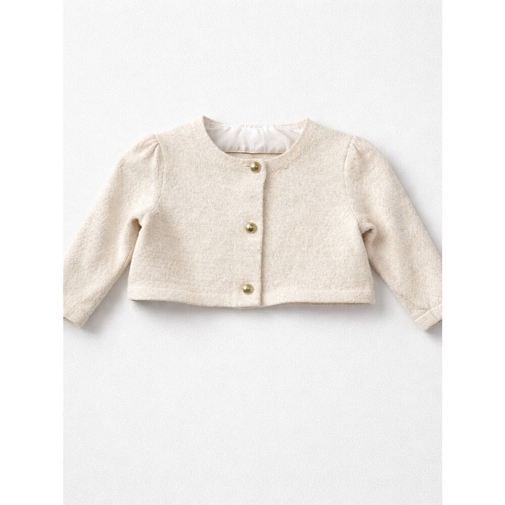 Janie and Jack cream and gold metallic button front cardigan sweater size 3-6 m